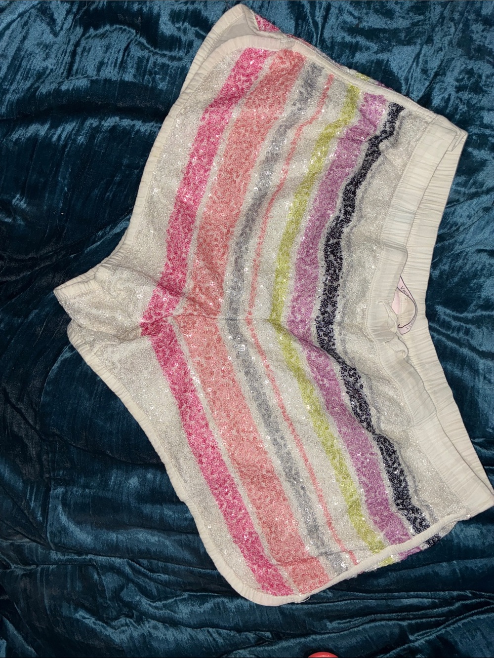 Victoria's Secret White Lounge Shorts with Pink, Coral, Lavender & Lime Stripes